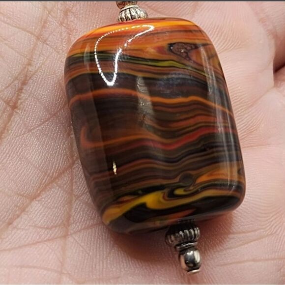 Polished Agate Pendant Necklace Corded Swirl 24" - Picture 3 of 10